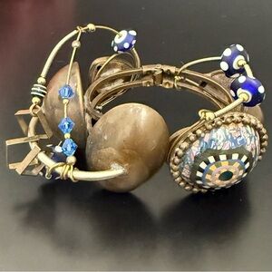 Unique Handcrafted Steam Punk Mixed Metal Chunky Hinged Bangle Bracelet 106.9g.